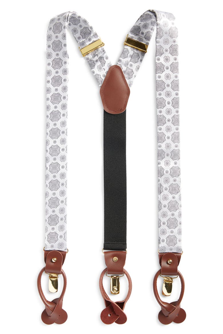 Silk Medallion Suspenders, Main, color, SILVER