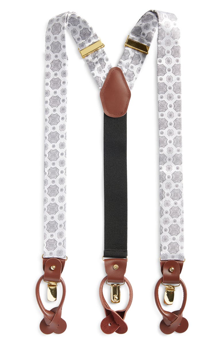 CLIFTON WILSON Silk Medallion Suspenders, Main, color, Silver