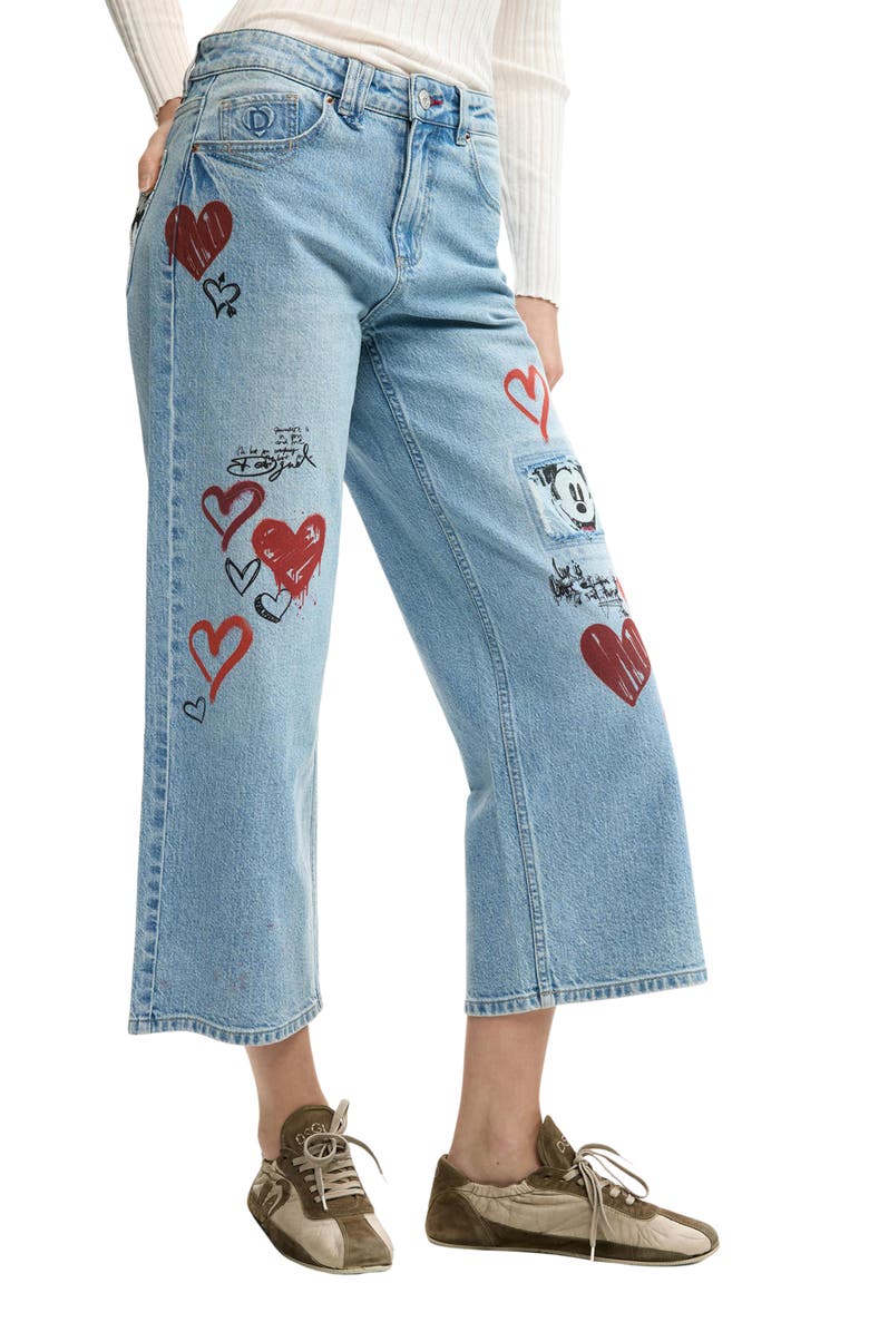 Desigual Printed Wide Leg Jeans, Alternate, color,