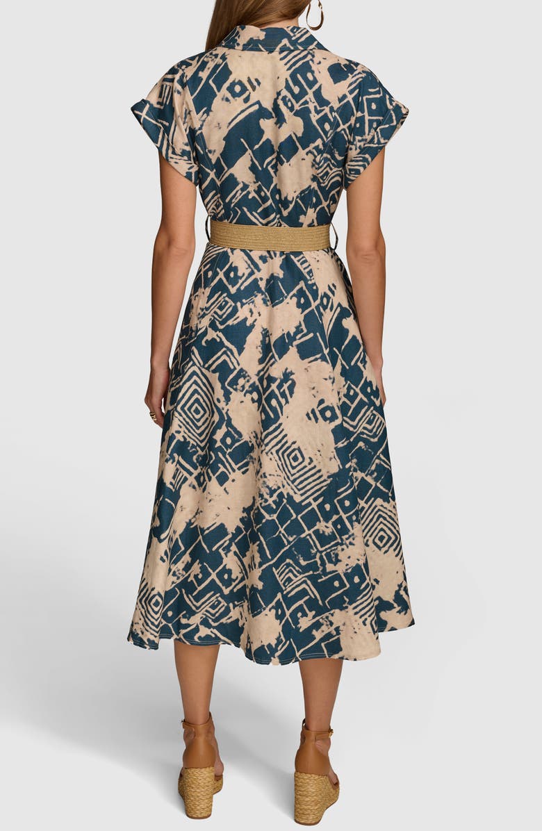 Donna Karan New York Abstract Print Belted Midi Linen Blend Shirtdress, Alternate, color, 
