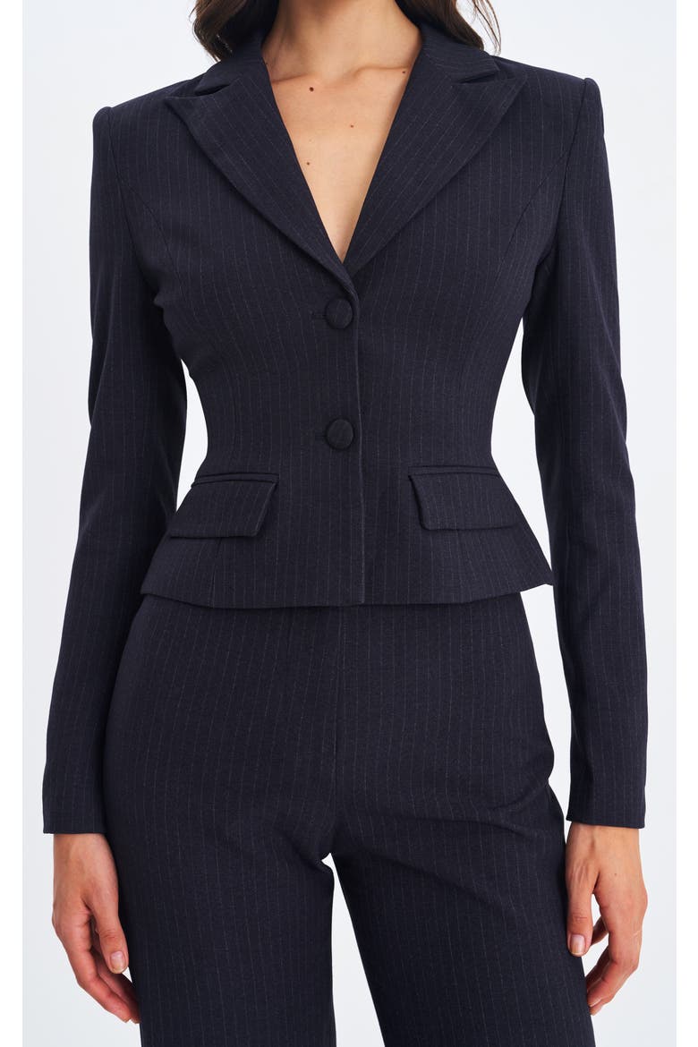 Quinnee Striped Single-Breasted Peplum Blazer, Alternate, color, Navy