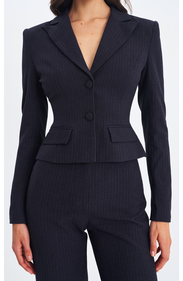 Miss Circle Quinnee Striped Single-Breasted Peplum Blazer, Alternate, color, Navy