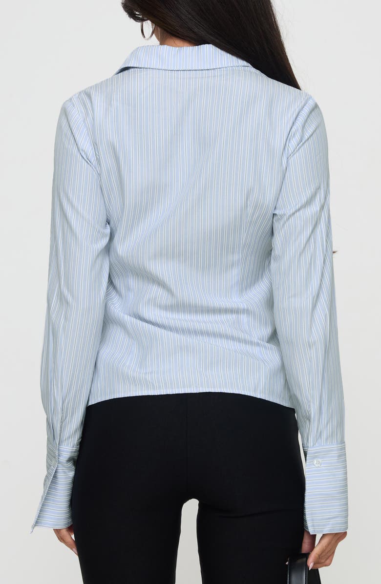 Princess Polly Rush Hour Stripe Shirred Button-Up Shirt, Alternate, color, Blue Stripe