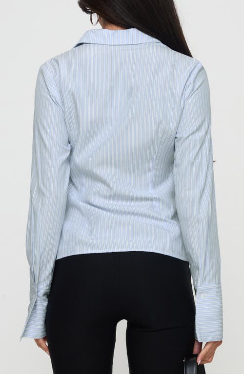 Princess Polly Rush Hour Stripe Shirred Button-up Shirt In Blue