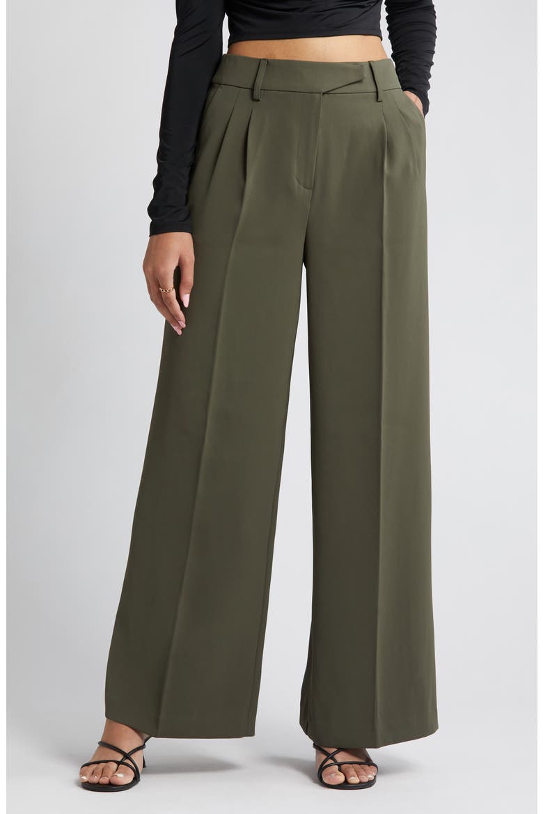 Wide Leg Twill Trousers, Alternate, color, GREEN CITY
