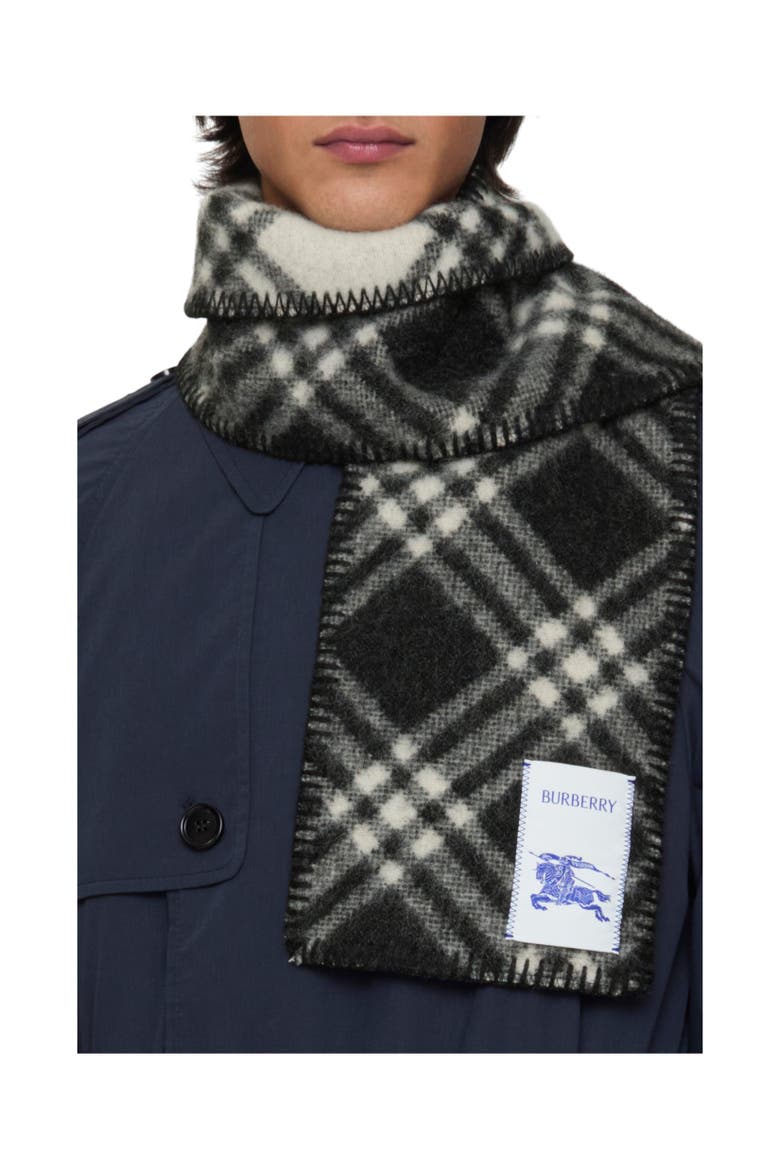 Narrow Check Wool Scarf, Alternate, color, Black