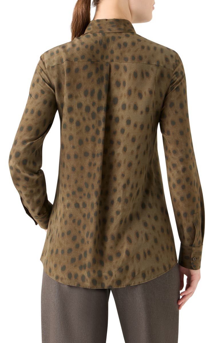 Akris punto Leopard Print Silk Crêpe de Chine Button-Up Shirt, Alternate, color, Hazel-Bark