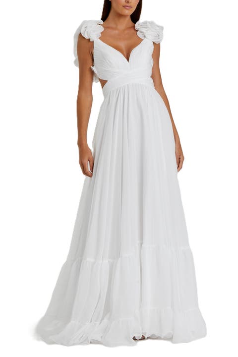 Sleeveless Ruffle Tiered Cut-Out Chiffon Gown