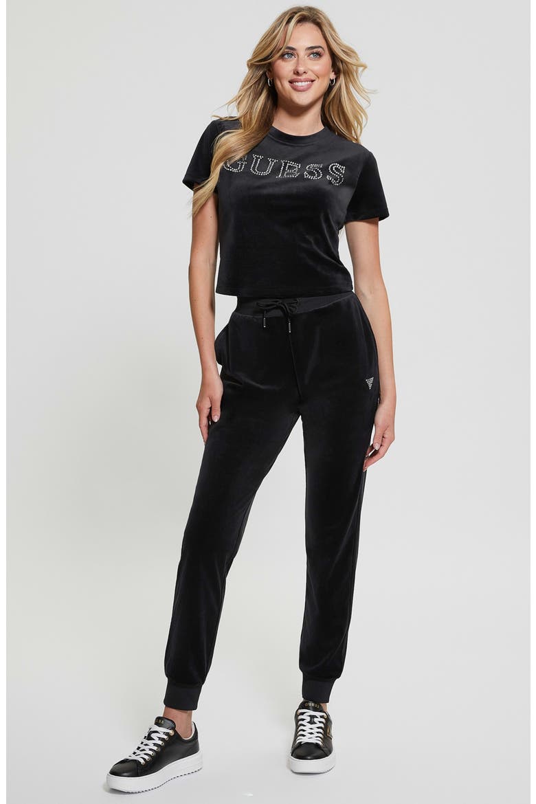 Couture Embellished Crop Velvet T-Shirt, Alternate, color, JET BLACK