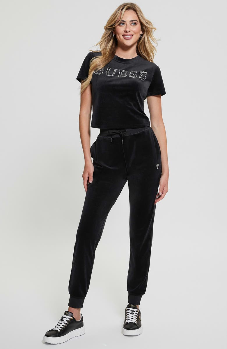 GUESS Couture Embellished Crop Velvet T-Shirt, Alternate, color, 