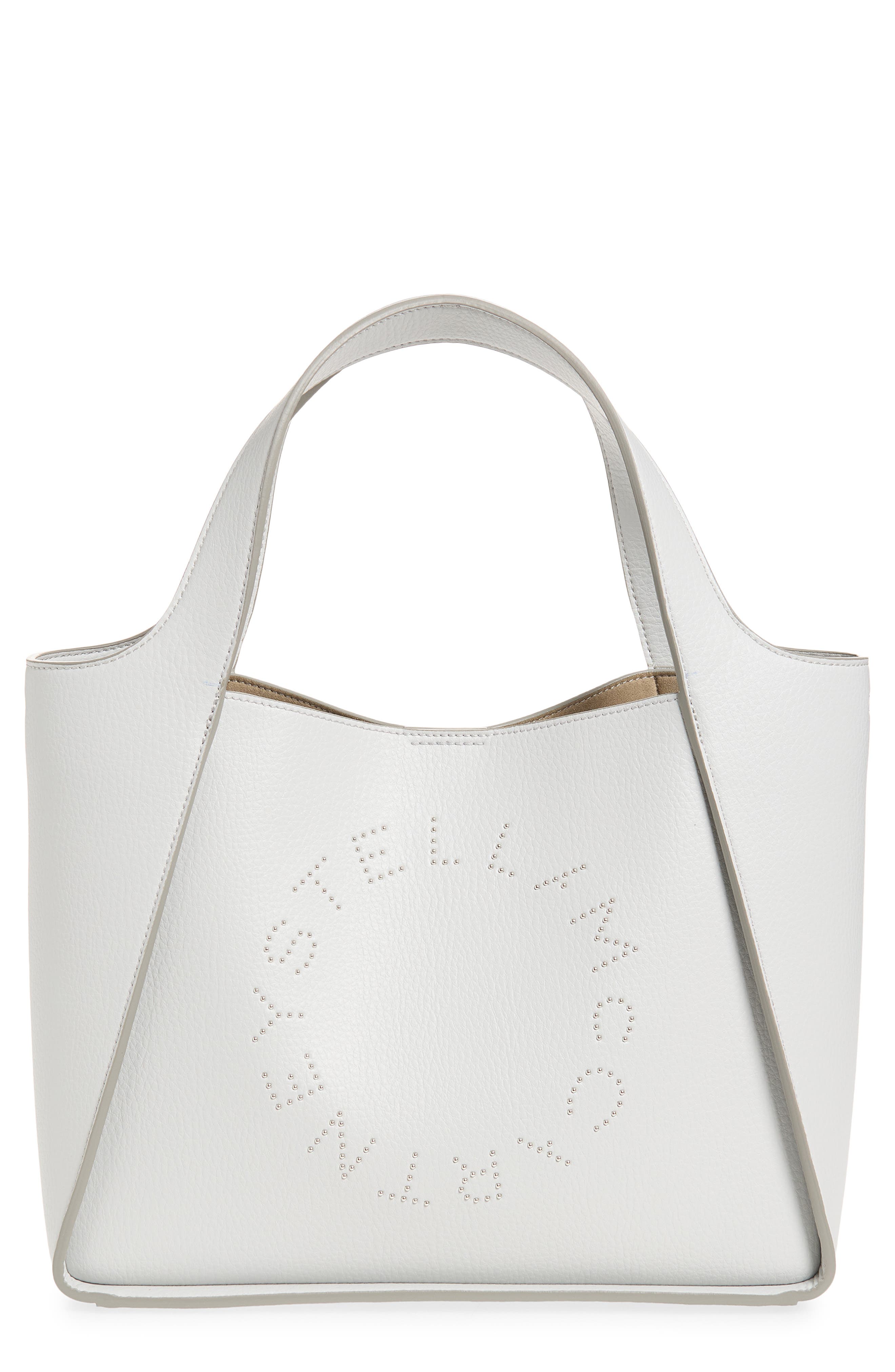 Stella McCartney Perforated Logo Faux Leather Crossbody Tote, Main, color, Pearl Grey