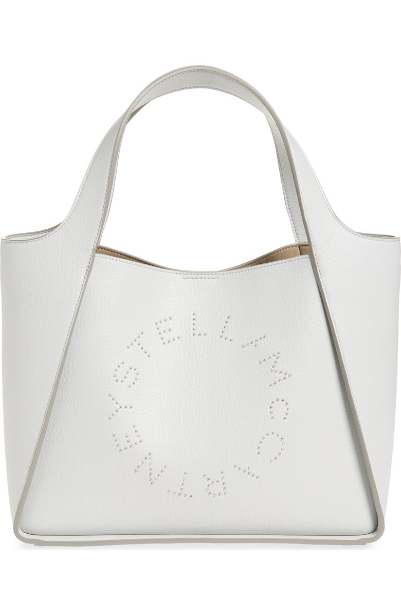 Stella McCartney Perforated Logo Faux Leather Crossbody Tote, Main, color, Pearl Grey
