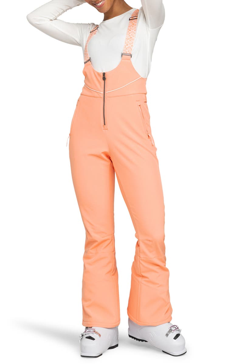 Roxy Summit Snow Bib Pants, Main, color, Peach Pink