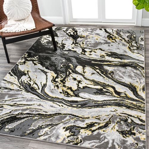 Jonathan Y Swirl Marbled Abstract Area Rug In Black/yellow