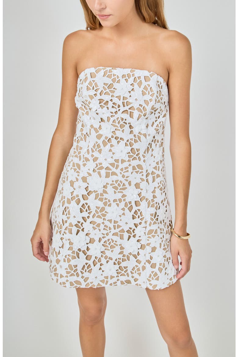 Floral Lace Strapless Minidress, Alternate, color, IVORY