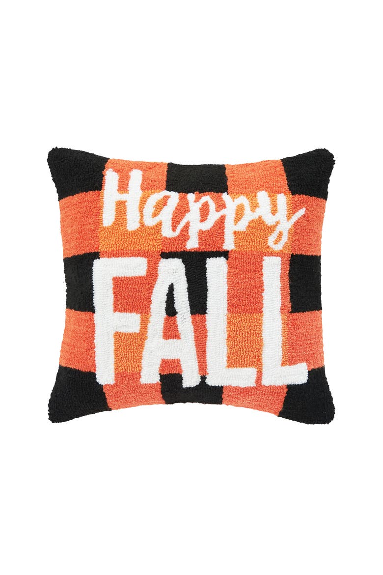 Happy Fall Hooked Throw Pillow, 18" x 18", Main, color, Orange