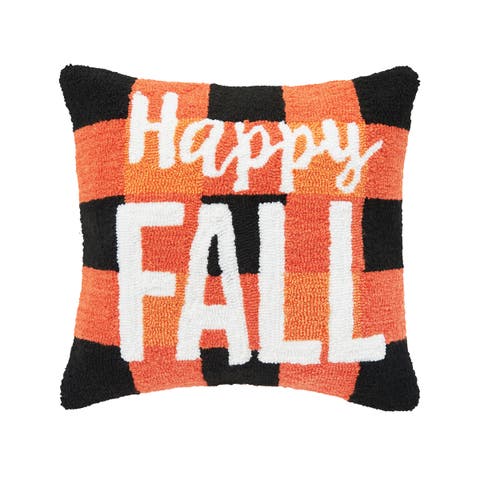 Happy Fall Hooked Throw Pillow, 18" x 18"