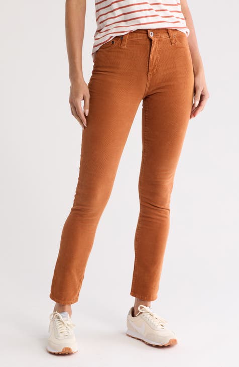 Mari High Waist Slim Ankle Straight Leg Corduroy Pants