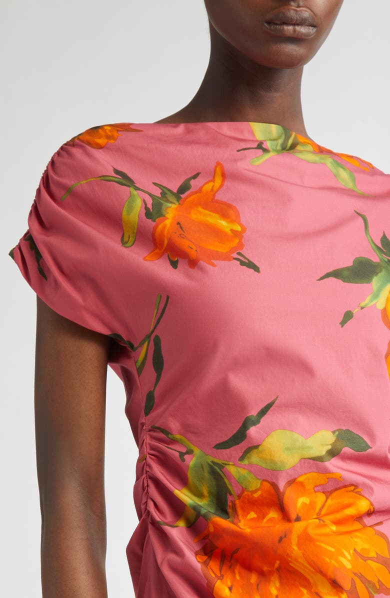 Lela Rose Floral Print Shirred Cap Sleeve Cotton Poplin Minidress, Alternate, color, Berry Multi