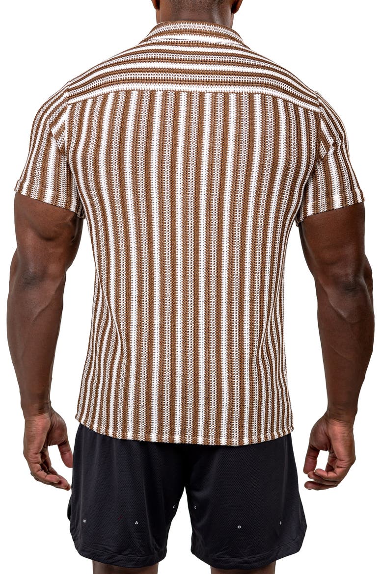 Marthy Knit Short Sleeve Button-Up Shirt, Alternate, color, BROWN