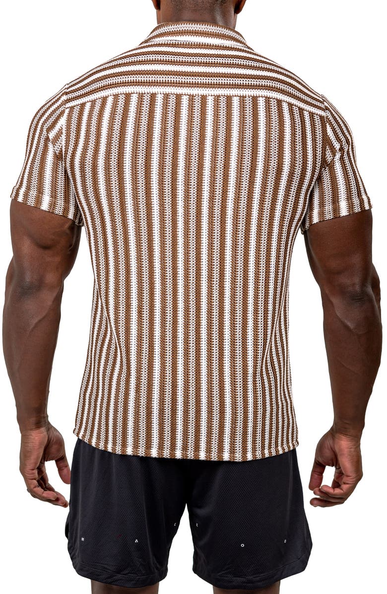 Maceoo Marthy Knit Short Sleeve Button-Up Shirt, Alternate, color, Brown