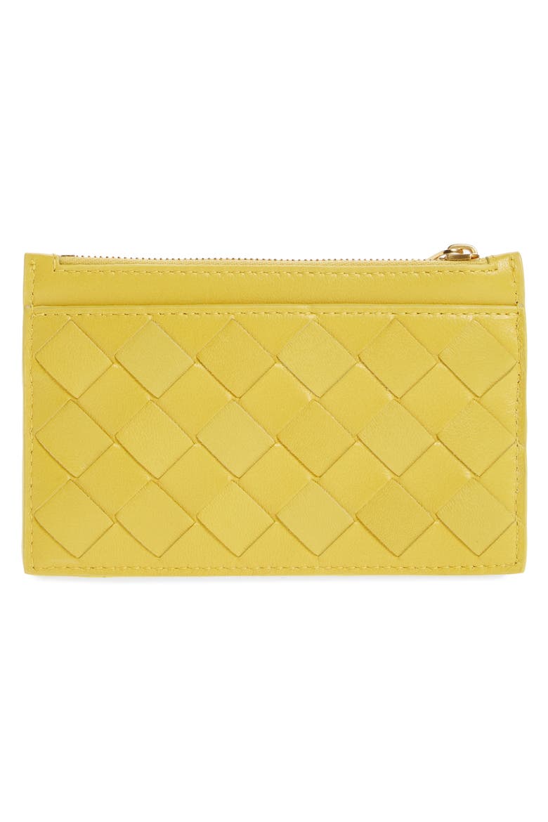 Intrecciato Leather Card Case, Alternate, color, BUTTERCUP/ GOLD