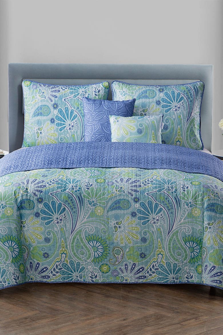 Harmony Reversible Blue Paisley Quilt Set - King, Alternate, color, BLUE