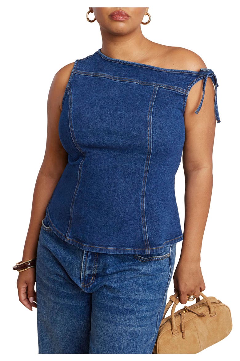 Asym Denim Top, Main, color, MEDIUM WASH