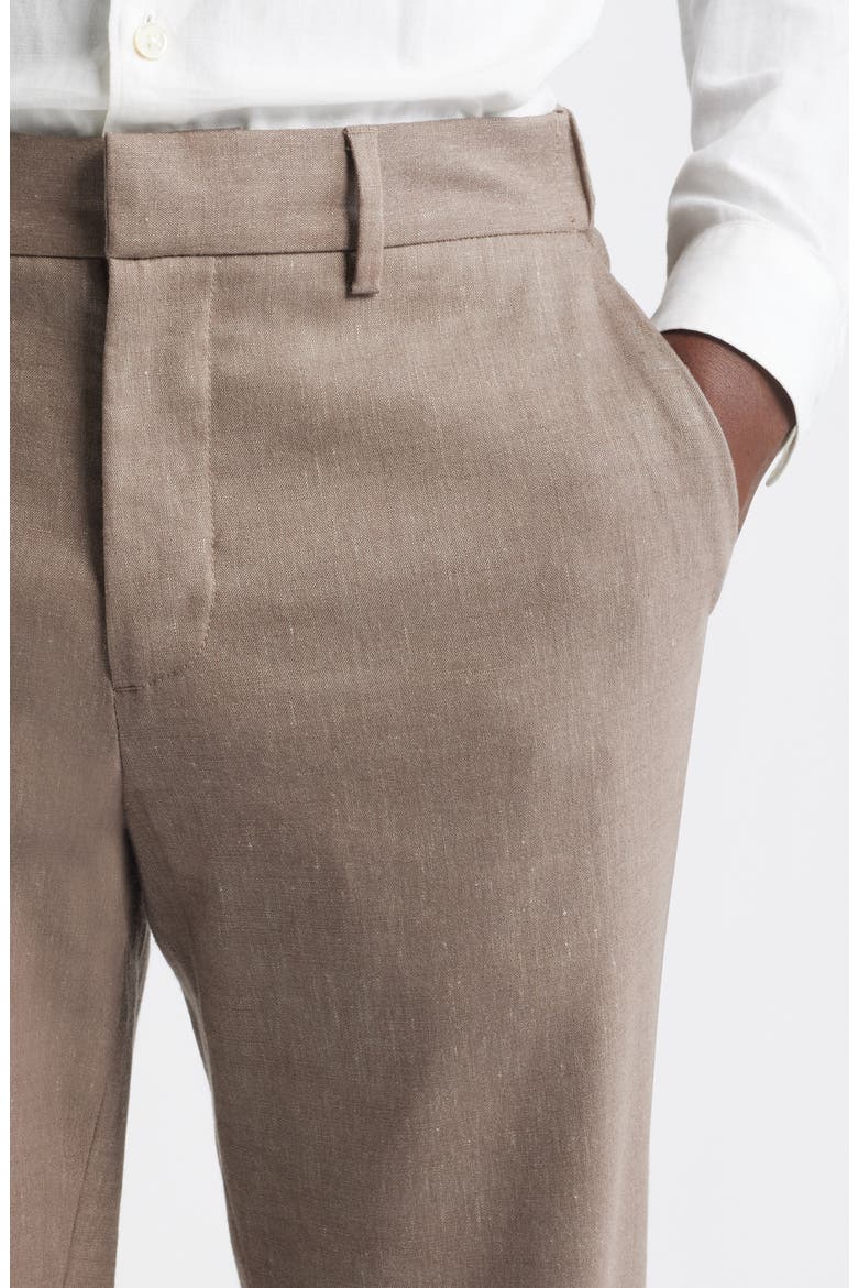 Linen Blend Flat Front Pants, Alternate, color, BROWN DESERT - GREY FUNGI