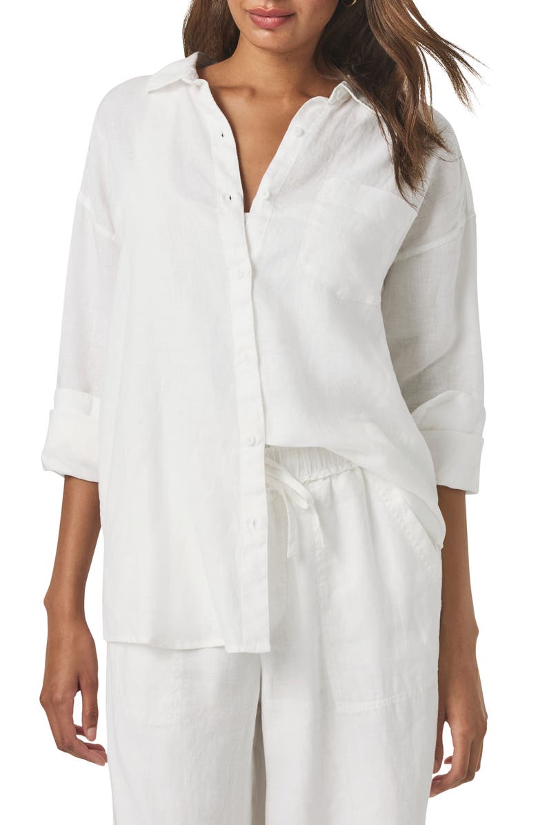 Splendid Stella Oversize Linen Blend Button-Up Shirt, Main, color, 