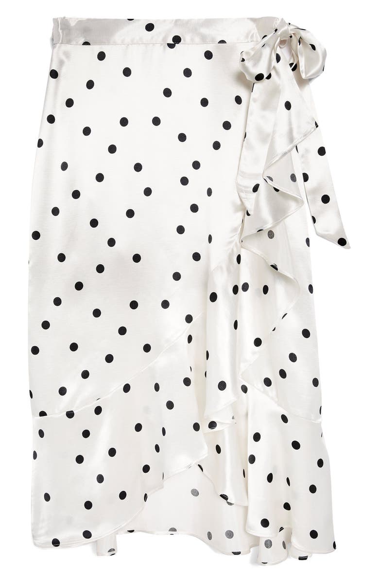 Topshop Satin Spot Ruffle Skirt, Alternate, color, 