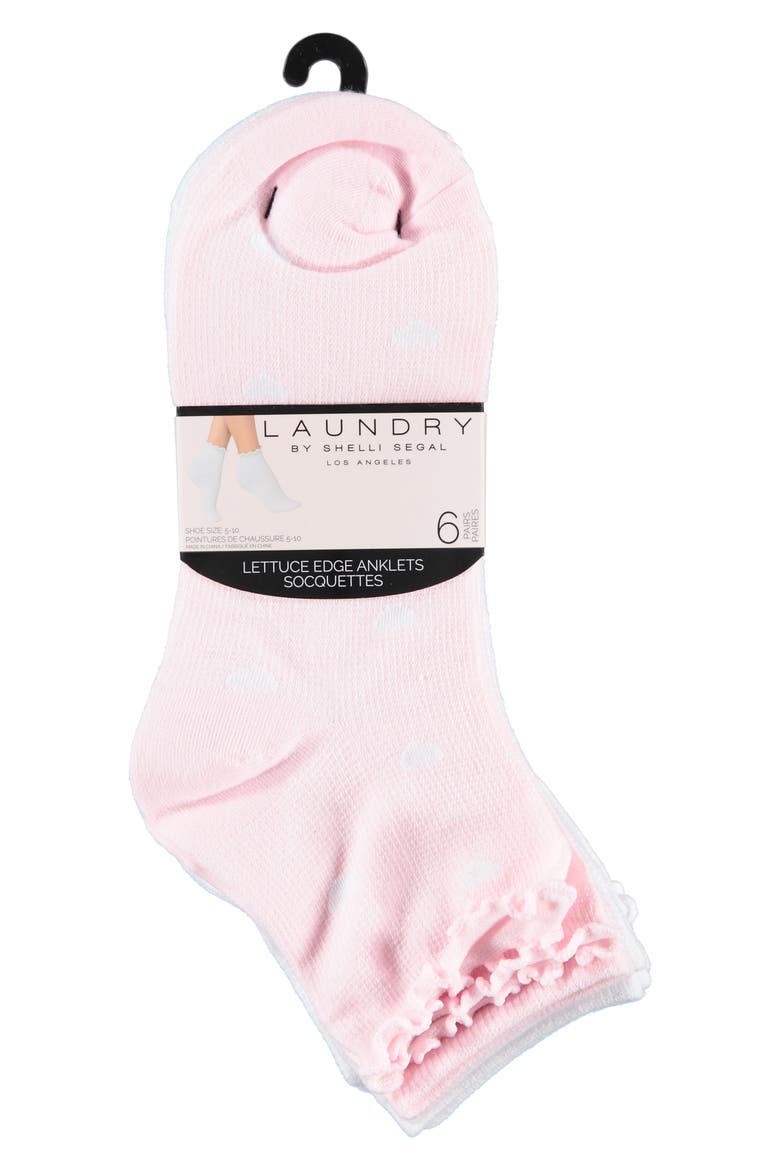 6-Pack Assorted Lettuce Edge Anklet Socks, Alternate, color, WHISPER PINK/ WHITE