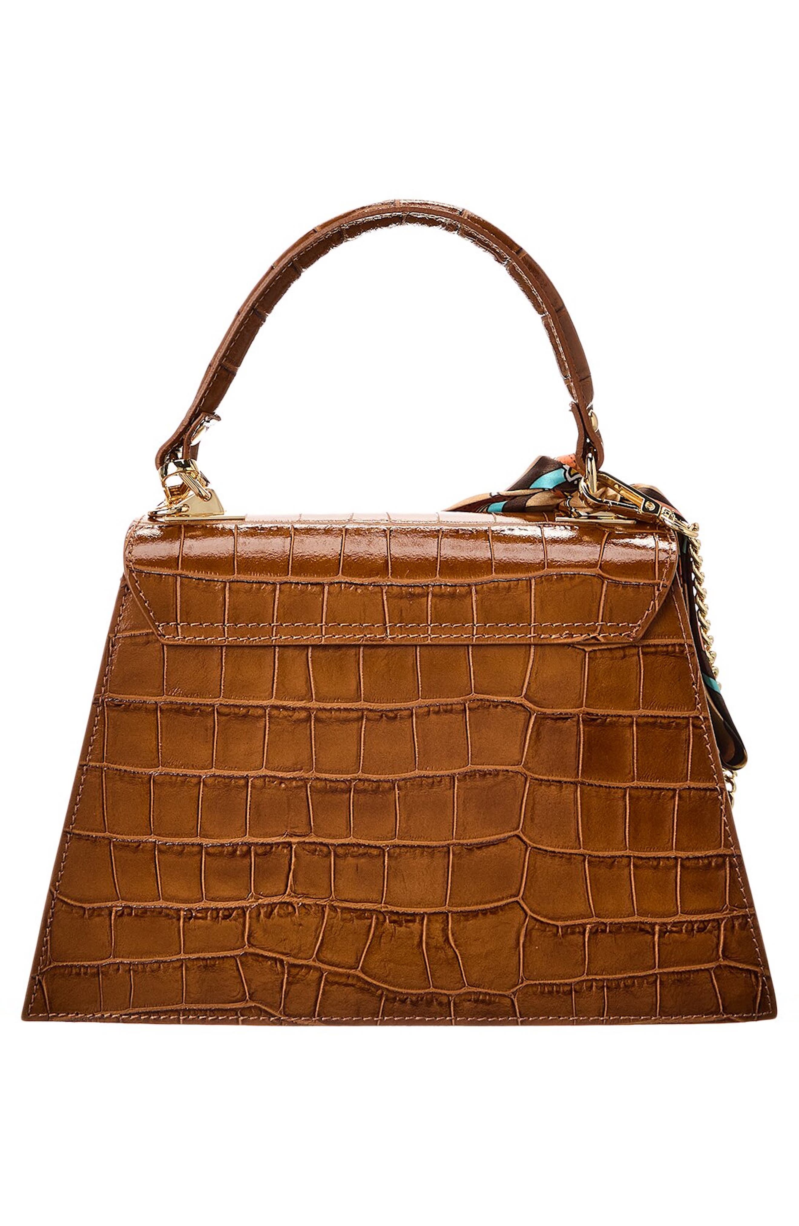 Marta Croc Embossed Satchel with Scarf, Alternate, color, SADDLE