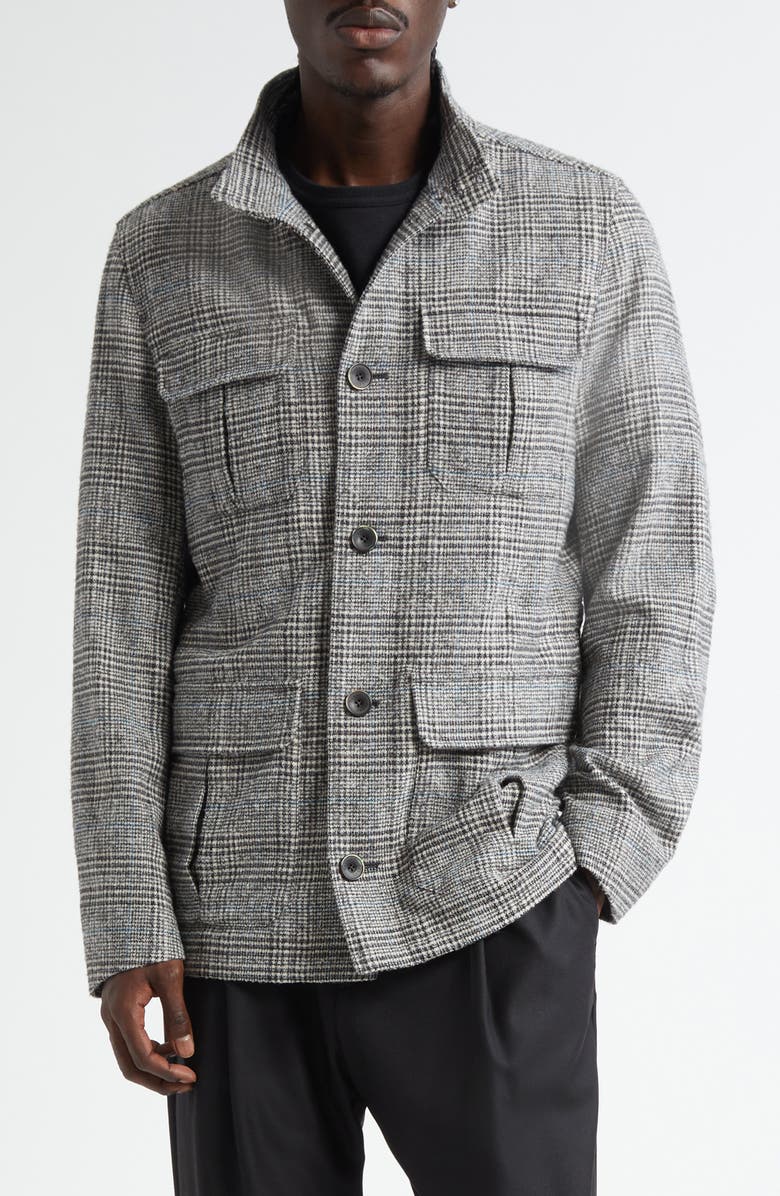 Herno Glen Plaid Wool Blend Field Jacket, Main, color, Pearl Grey