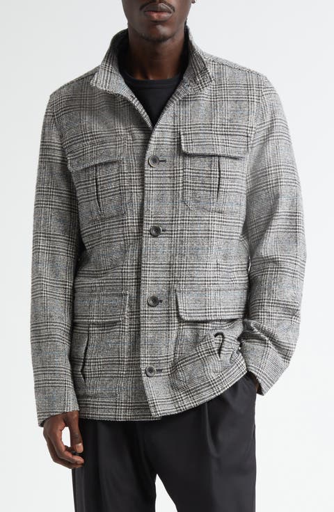 Glen Plaid Wool Blend Field Jacket