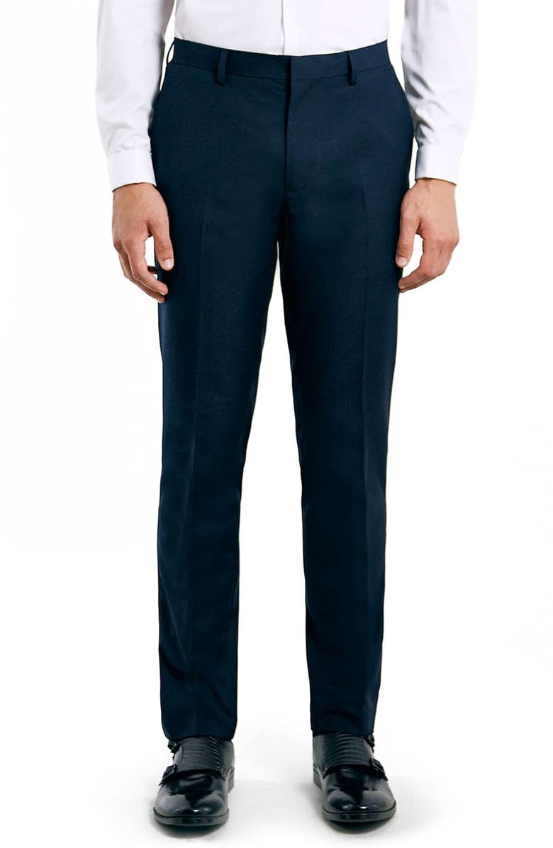 Topman Skinny Fit Navy Suit Trousers, Main, color, 