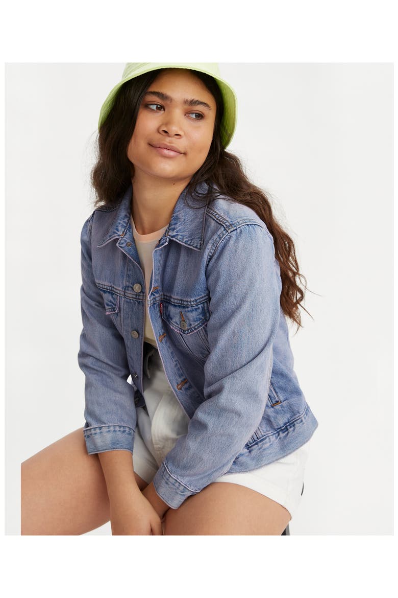 Levi's® Ex-Boyfriend Denim Trucker Jacket, Alternate, color, ACROSS THE SKY TRUCKER