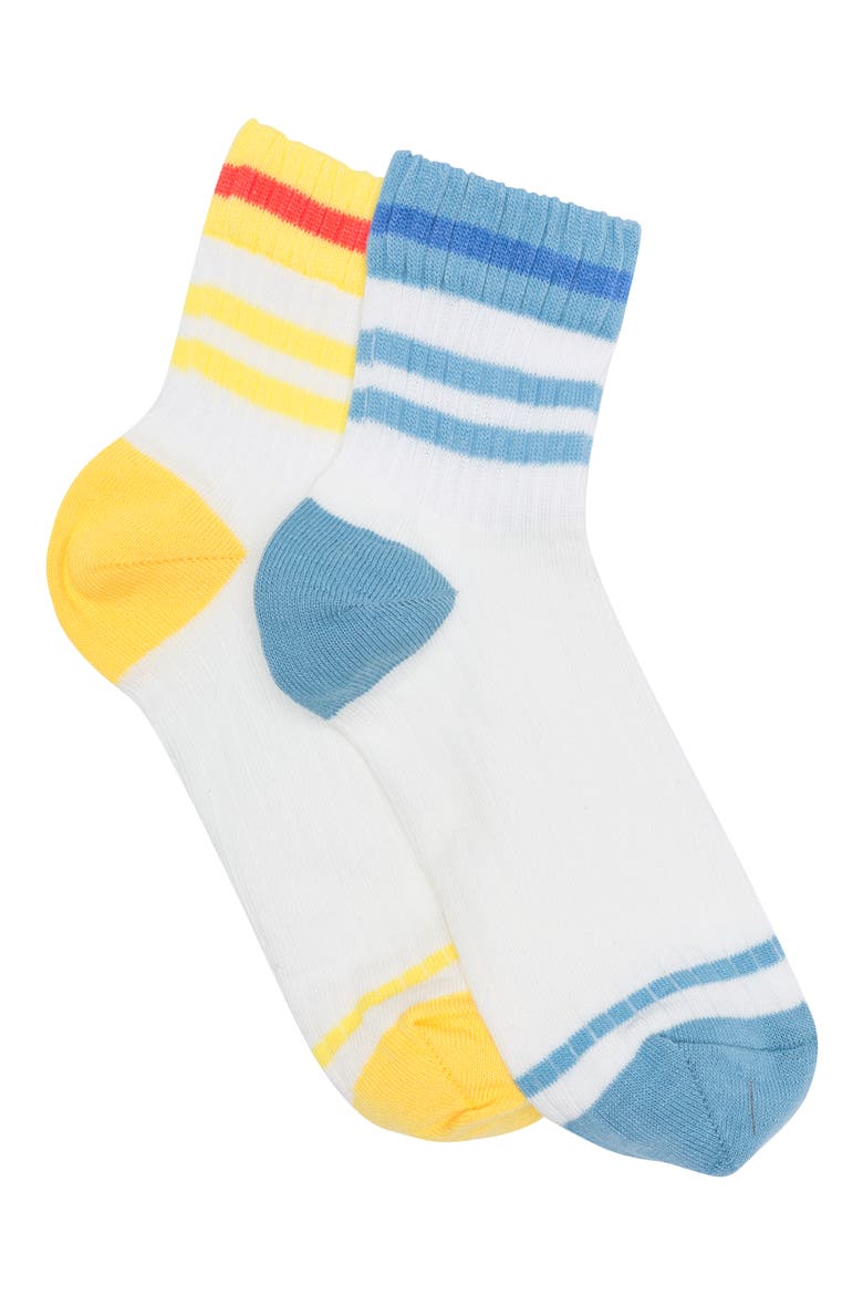 Light Weight Sport Stripe Quarter Socks - Pack of 2, Main, color, YELLOW ASPEN- TEAL
