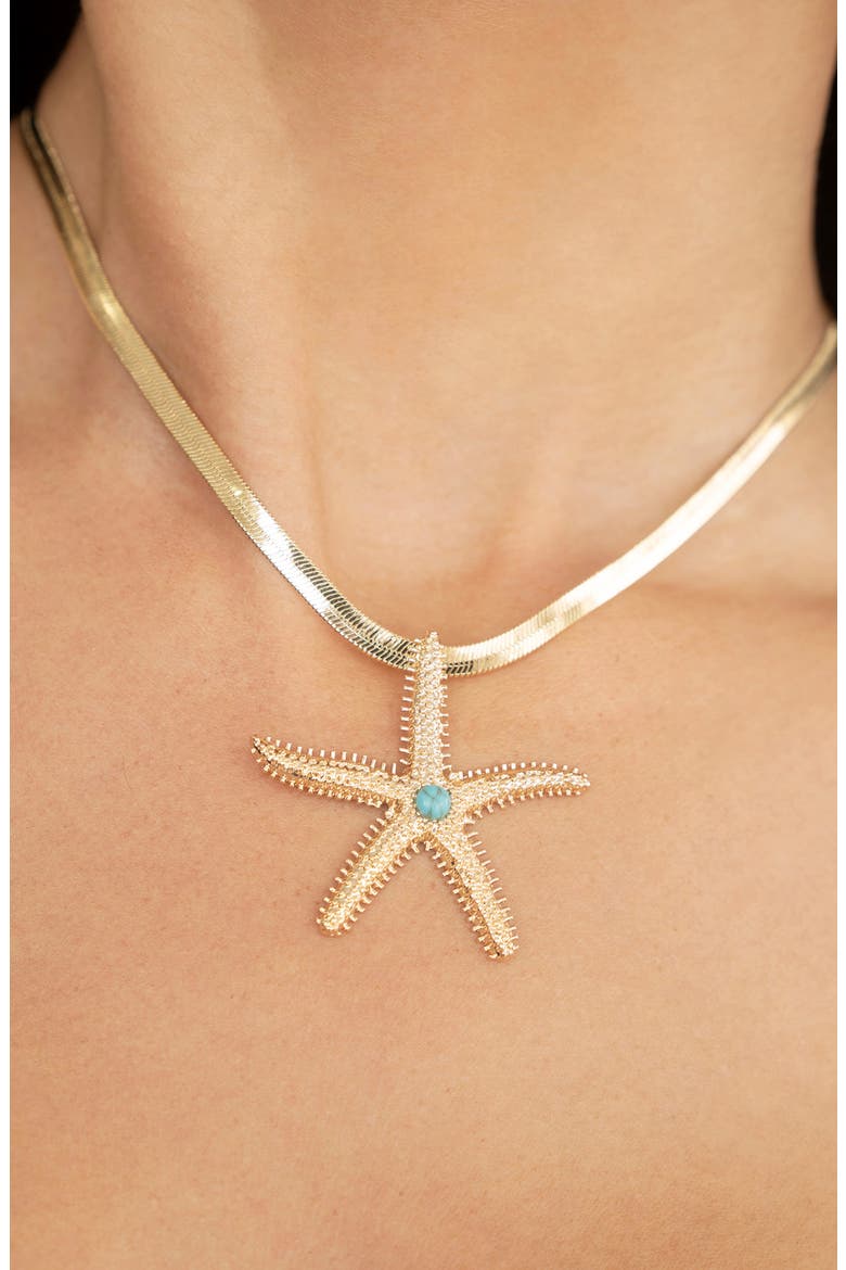 Mermaid Cove Starfish Pendant Necklace, Alternate, color, TURQUOISE