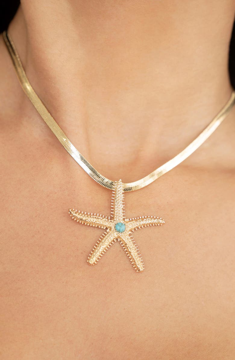 Ettika Mermaid Cove Starfish Pendant Necklace, Alternate, color, Turquoise