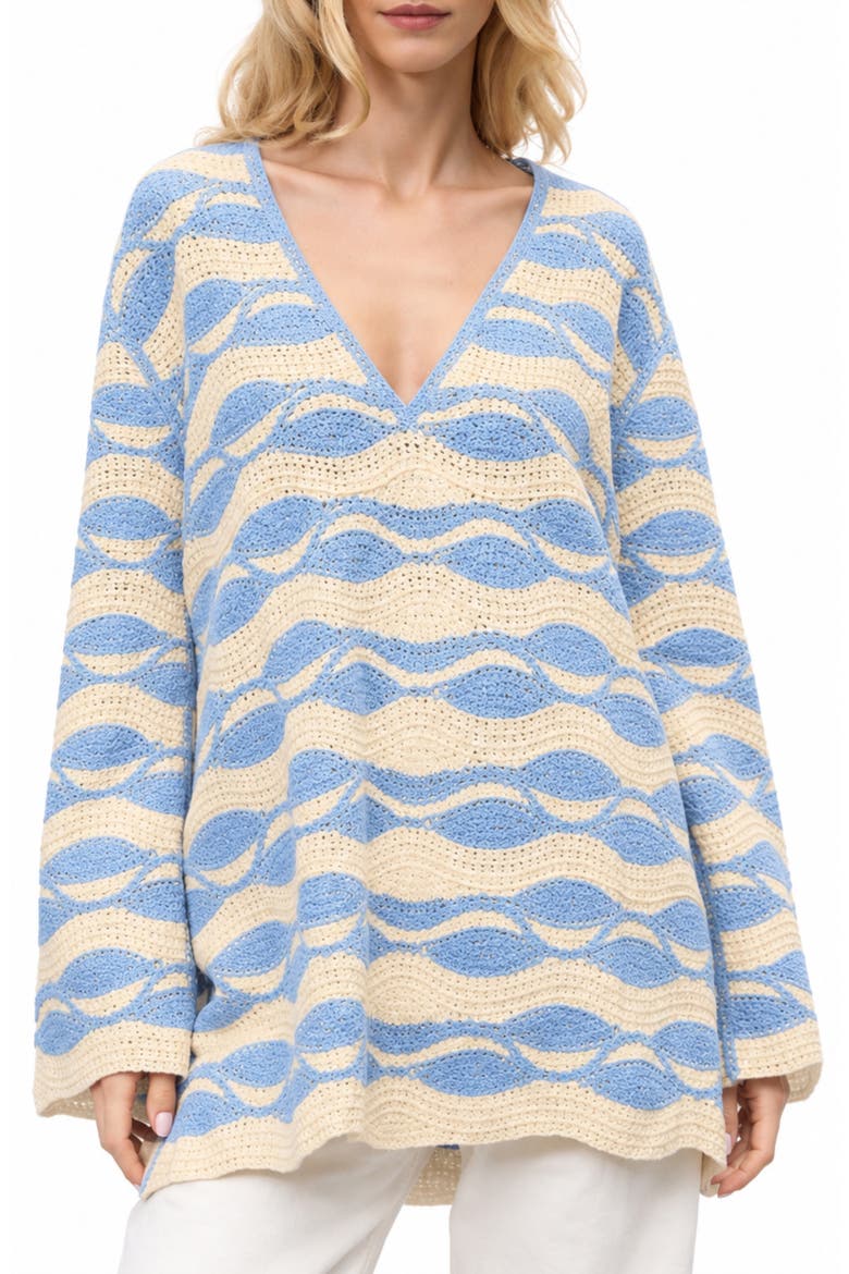 Scallop Crochet Tunic Sweater, Main, color, BLUE