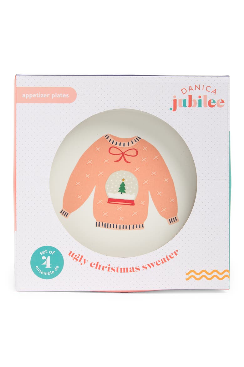 Set of 4 Ugly Christmas Sweater Stoneware Appetizer Plates in Gift Box, Alternate, color, UGLY CHRISTMAS SWEATER