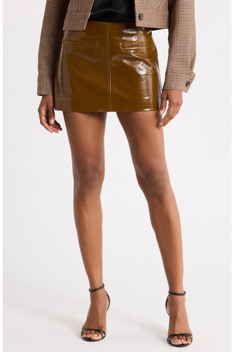 Cowan Patent Leather Miniskirt, Main, color, SADDLE