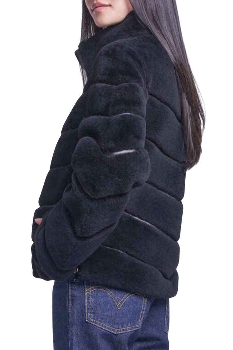 Genuine Shearling Diagonal Quilted Jacket, Alternate, color, BLACK