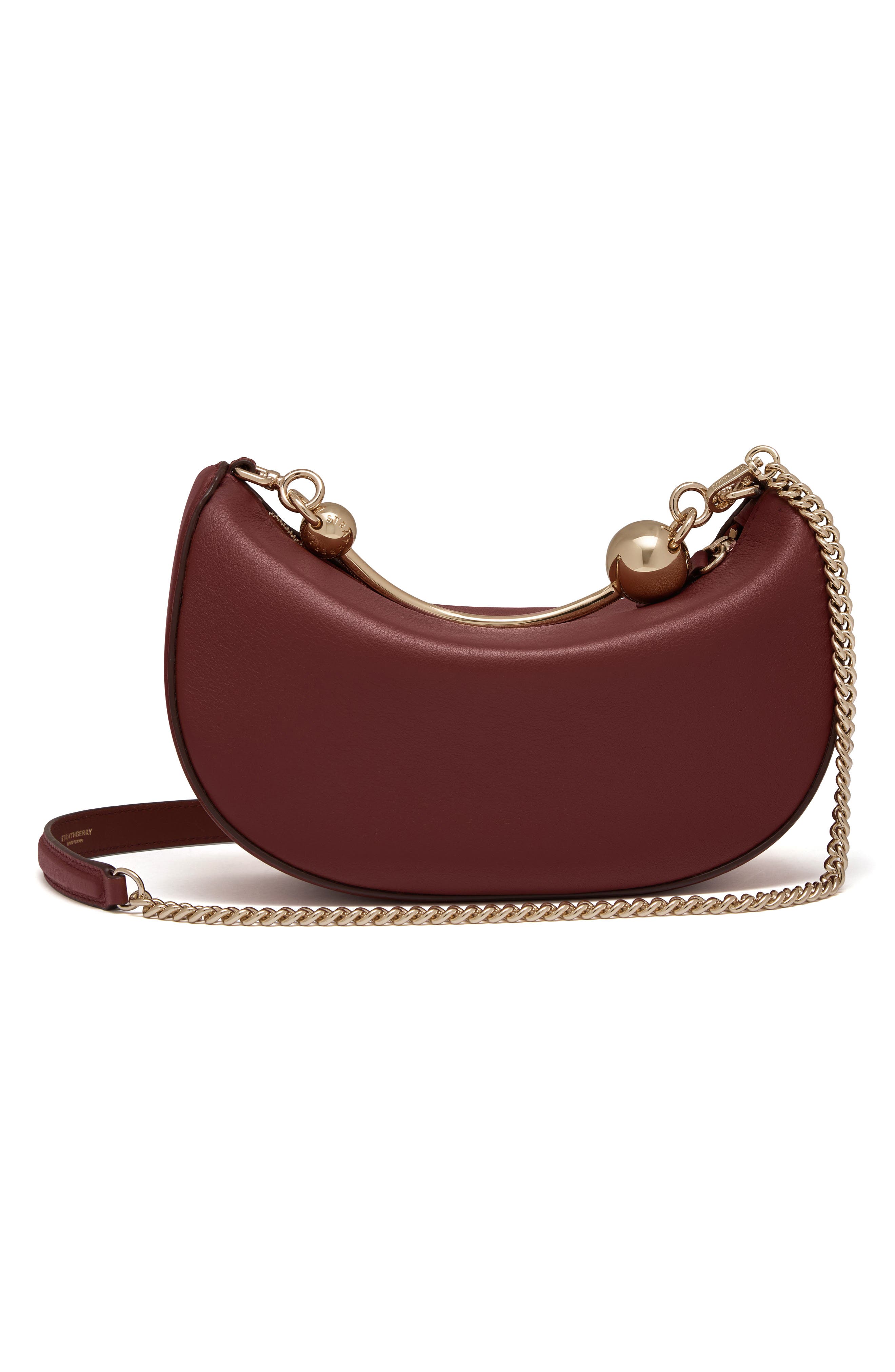 Strathberry Mini Crescent Moon Leather Shoulder Bag, Alternate, color, Oxblood
