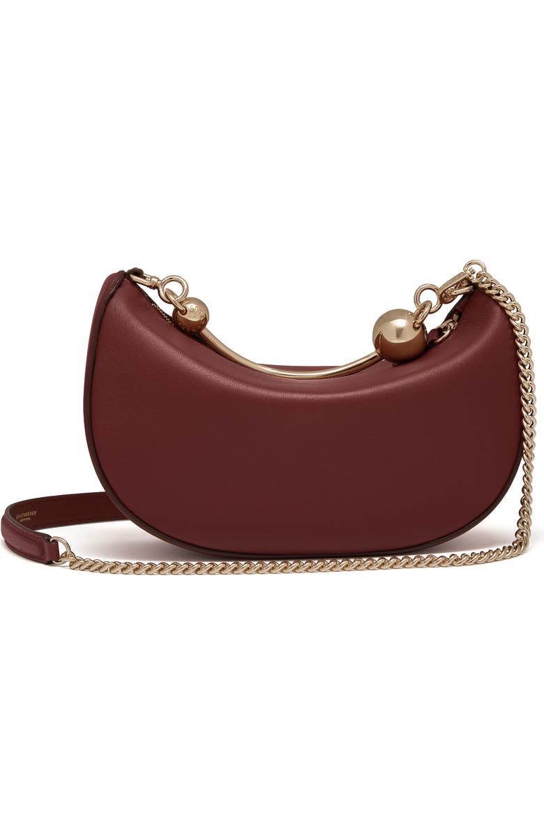Strathberry Mini Crescent Moon Leather Shoulder Bag, Alternate, color, Oxblood