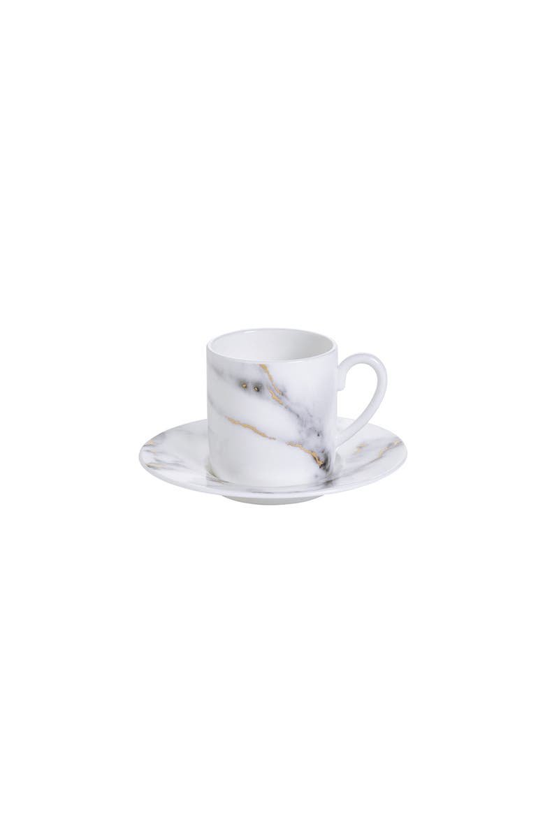 Prouna Marble Venice Fog Espresso Cup & Saucer, Main, color, White