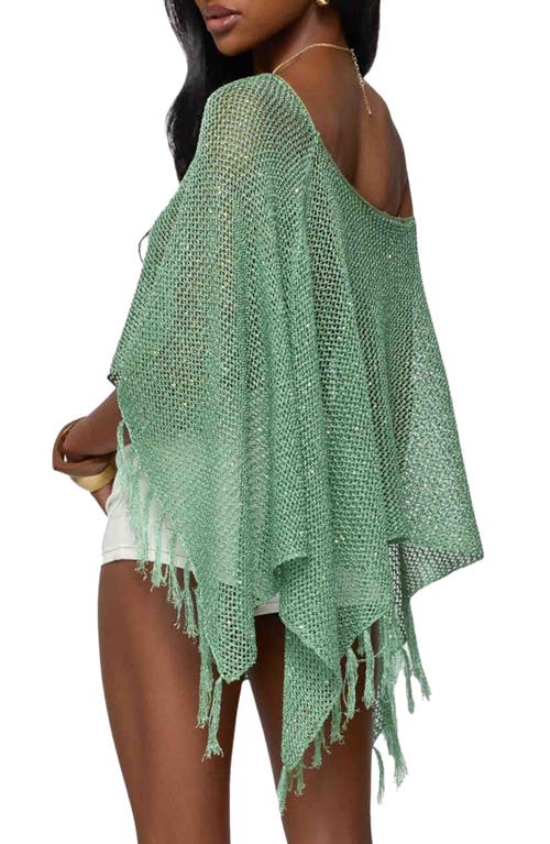 Edikted Sequin Fringe Knit Poncho In Green