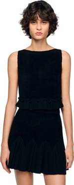SANDRO Ruffled knit crop top