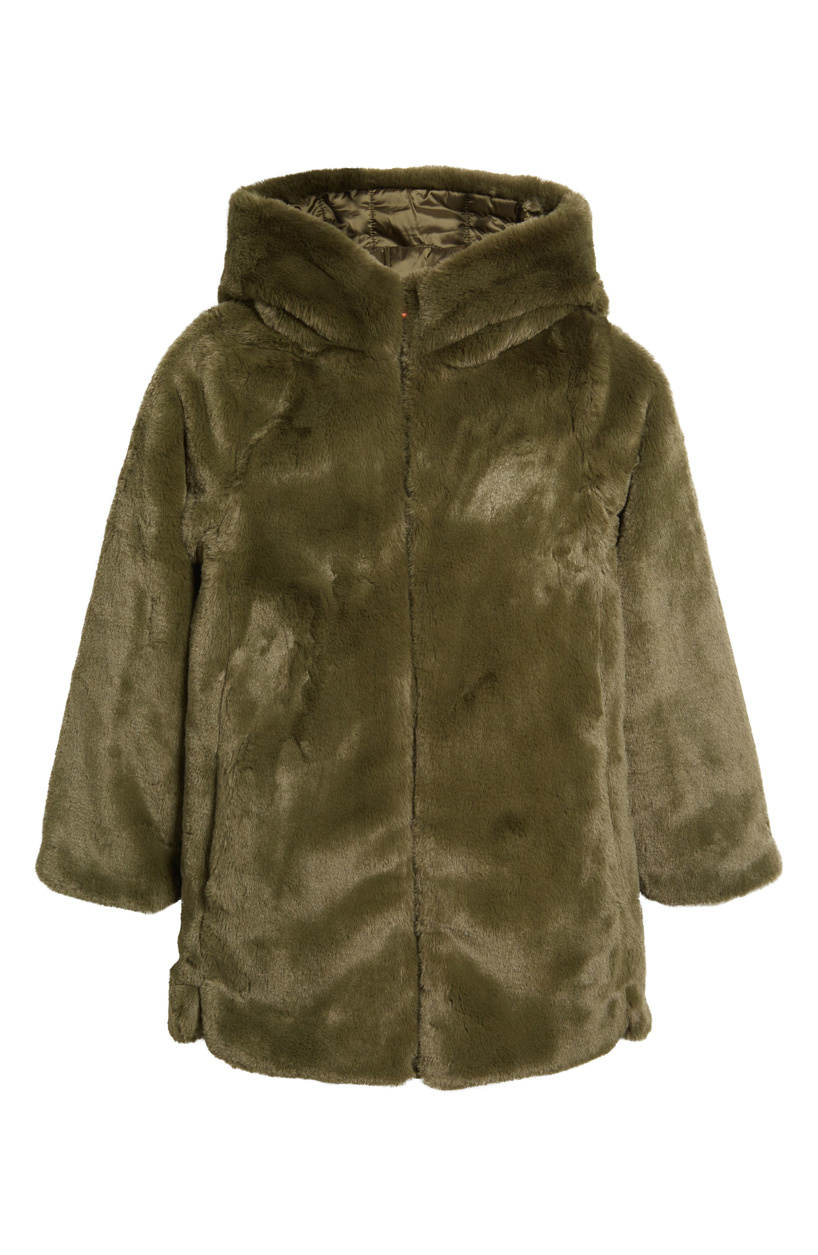 Save The Duck Kids' Flora Reversible Hooded Faux Fur Coat